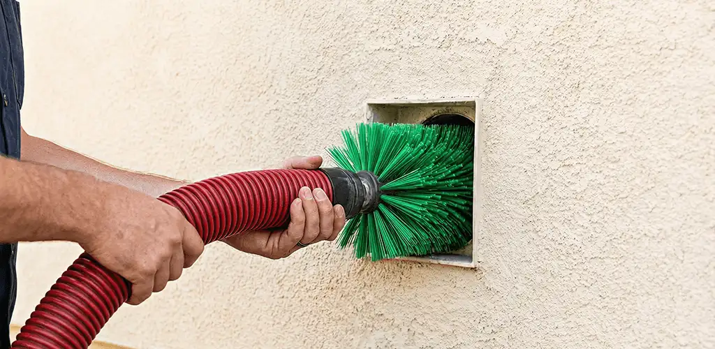 Air duct cleaning brush removing debris from a vent opening in Chattanooga, TN