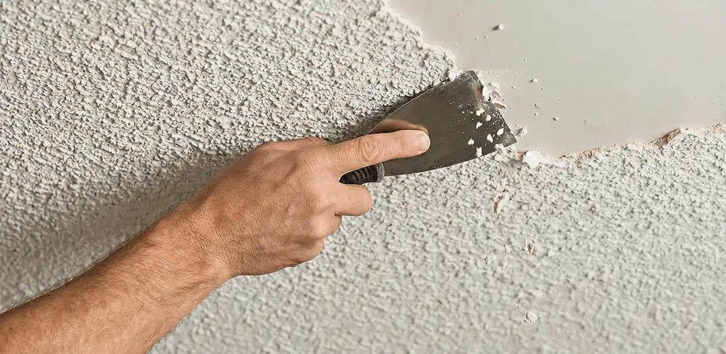 Popcorn ceiling removal scraping off textured ceiling finish in Chattanooga, TN