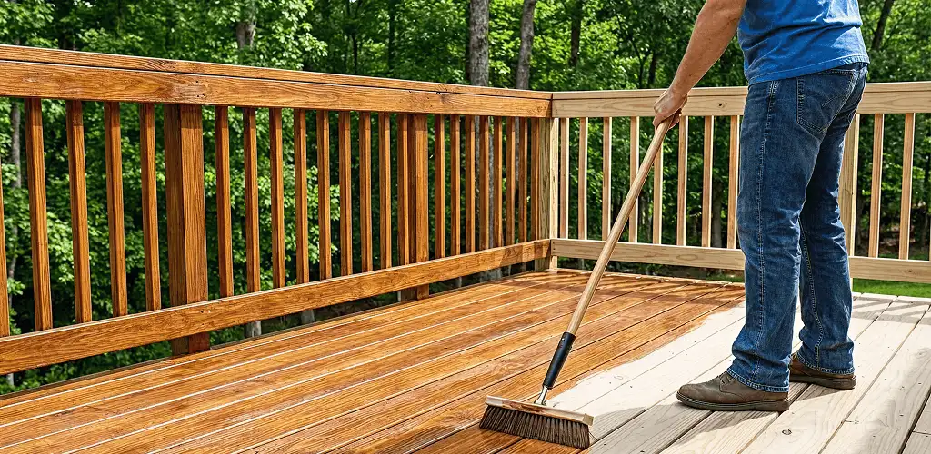 Deck staining and sealing application on a wood deck in Chattanooga, TN