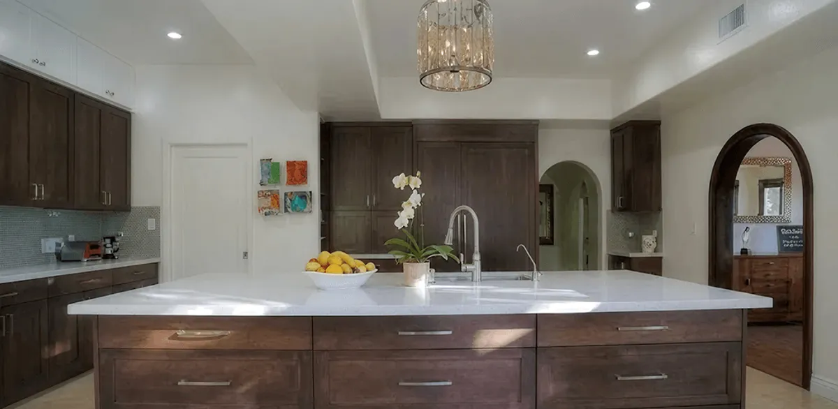 Cabinet refacing project with updated kitchen cabinets and island in Chattanooga, TN