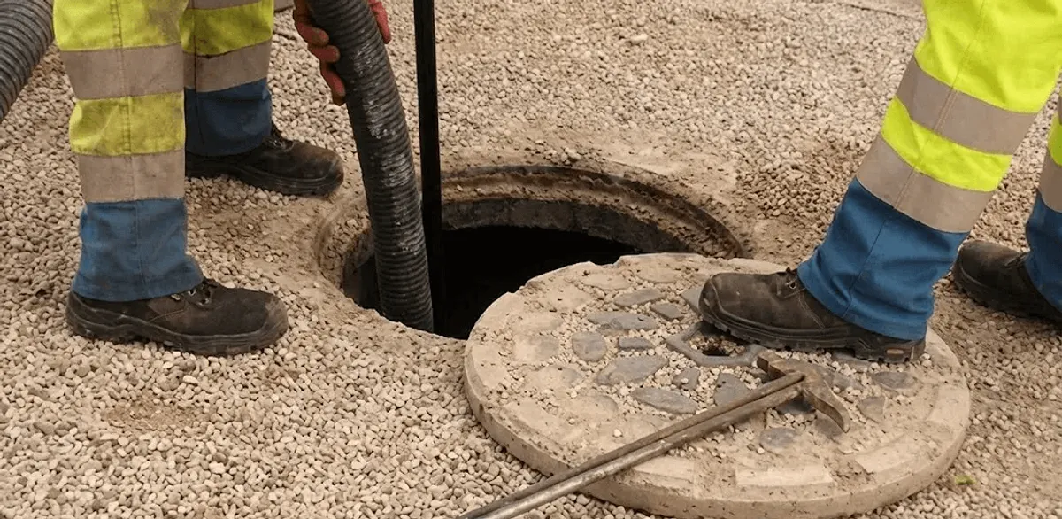 Drain cleaning crew clearing a sewer access point with professional equipment in Chattanooga, TN